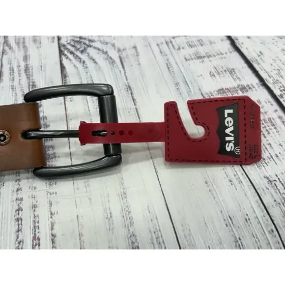NWT Levi's Mens Tan & Black Metal Buckle Synthetic Leather Dress Belt Size 38-40 - Picture 5 of 7